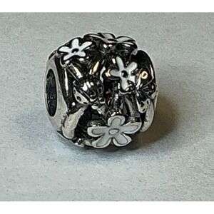 Pandora White Enamel Daisy Meadow Charm S925 ALE Sterling Silver Floral Bead